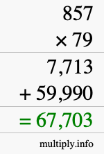 How to calculate 857 times 79 using long multiplication