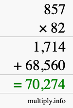 How to calculate 857 times 82 using long multiplication