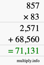 How to calculate 857 times 83 using long multiplication