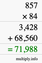 How to calculate 857 times 84 using long multiplication