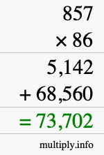 How to calculate 857 times 86 using long multiplication