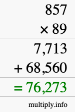 How to calculate 857 times 89 using long multiplication
