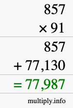 How to calculate 857 times 91 using long multiplication