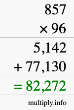 How to calculate 857 times 96 using long multiplication