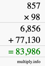 How to calculate 857 times 98 using long multiplication