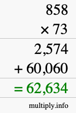 How to calculate 858 times 73 using long multiplication