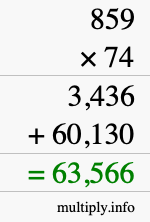 How to calculate 859 times 74 using long multiplication