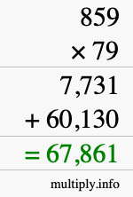 How to calculate 859 times 79 using long multiplication