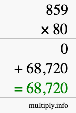 How to calculate 859 times 80 using long multiplication