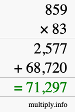How to calculate 859 times 83 using long multiplication