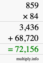 How to calculate 859 times 84 using long multiplication