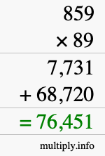 How to calculate 859 times 89 using long multiplication
