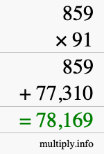 How to calculate 859 times 91 using long multiplication