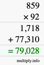How to calculate 859 times 92 using long multiplication