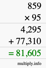 How to calculate 859 times 95 using long multiplication