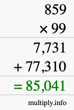 How to calculate 859 times 99 using long multiplication