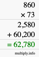 How to calculate 860 times 73 using long multiplication