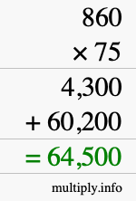 How to calculate 860 times 75 using long multiplication