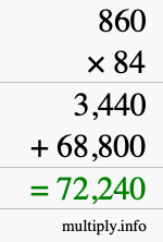How to calculate 860 times 84 using long multiplication