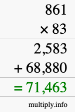How to calculate 861 times 83 using long multiplication