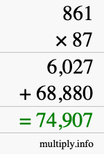 How to calculate 861 times 87 using long multiplication