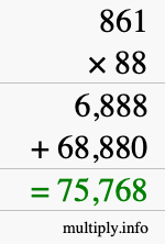 How to calculate 861 times 88 using long multiplication