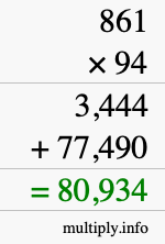 How to calculate 861 times 94 using long multiplication