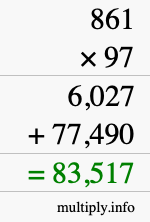 How to calculate 861 times 97 using long multiplication