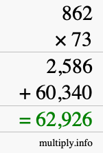 How to calculate 862 times 73 using long multiplication
