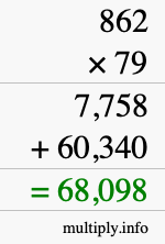 How to calculate 862 times 79 using long multiplication