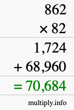 How to calculate 862 times 82 using long multiplication