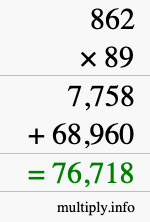 How to calculate 862 times 89 using long multiplication