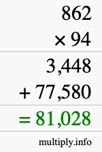 How to calculate 862 times 94 using long multiplication