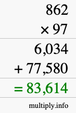 How to calculate 862 times 97 using long multiplication