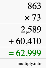 How to calculate 863 times 73 using long multiplication