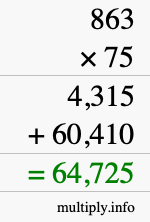 How to calculate 863 times 75 using long multiplication