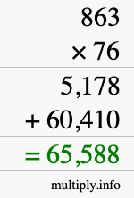 How to calculate 863 times 76 using long multiplication