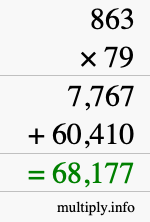 How to calculate 863 times 79 using long multiplication