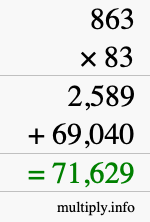 How to calculate 863 times 83 using long multiplication