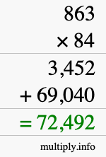How to calculate 863 times 84 using long multiplication