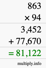 How to calculate 863 times 94 using long multiplication