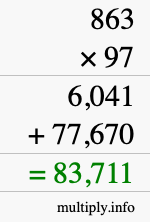 How to calculate 863 times 97 using long multiplication