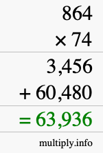 How to calculate 864 times 74 using long multiplication