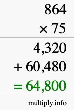 How to calculate 864 times 75 using long multiplication