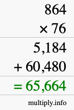 How to calculate 864 times 76 using long multiplication