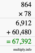 How to calculate 864 times 78 using long multiplication