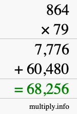 How to calculate 864 times 79 using long multiplication