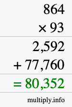 How to calculate 864 times 93 using long multiplication