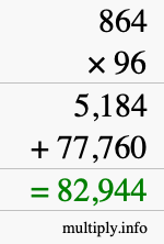 How to calculate 864 times 96 using long multiplication