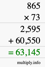 How to calculate 865 times 73 using long multiplication